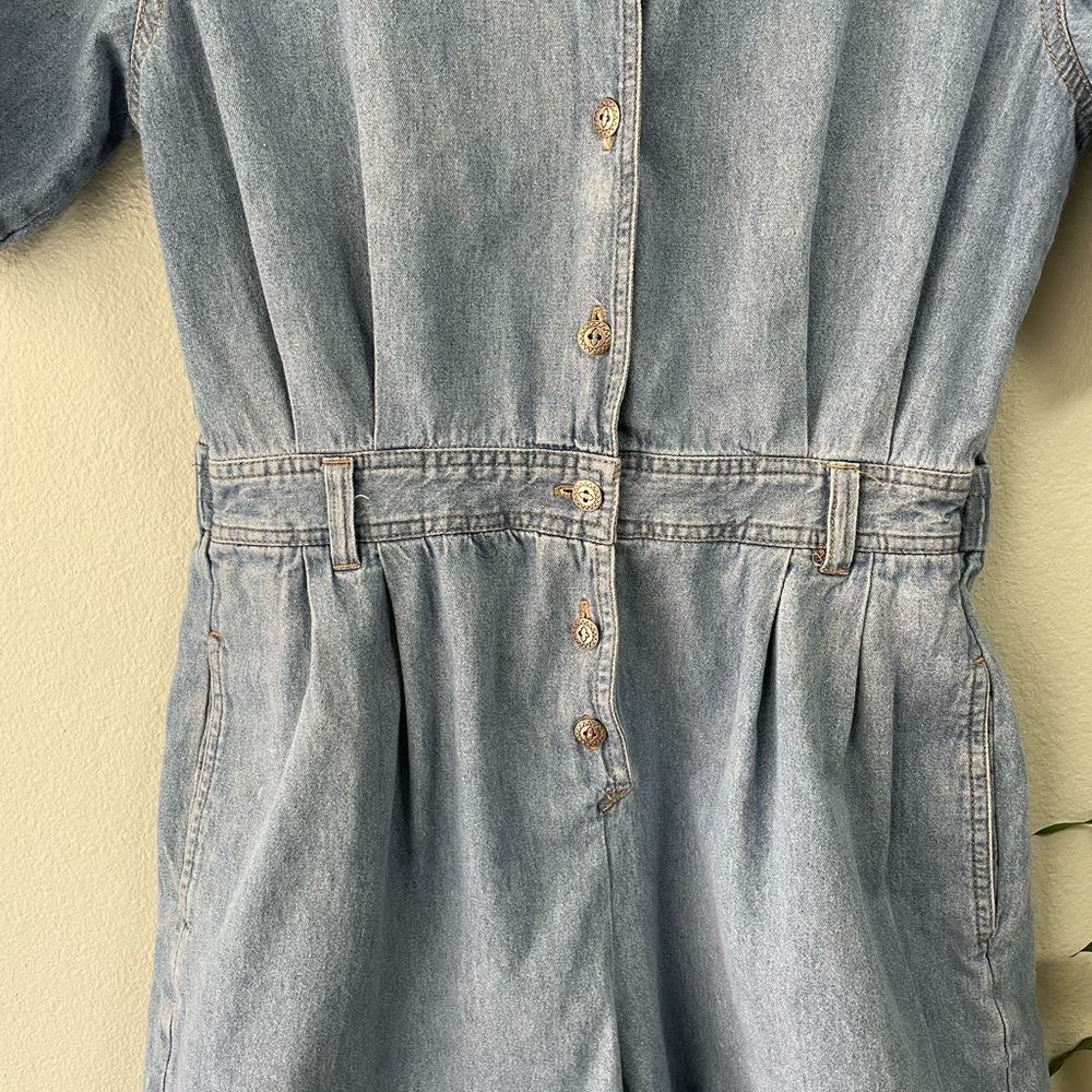 Unbranded | Vintage 90s Button-Down Denim Overall Romper - Picture 4 of 6